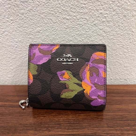 coach Snap Wallet In Signature Canvas With Rose Print cl664